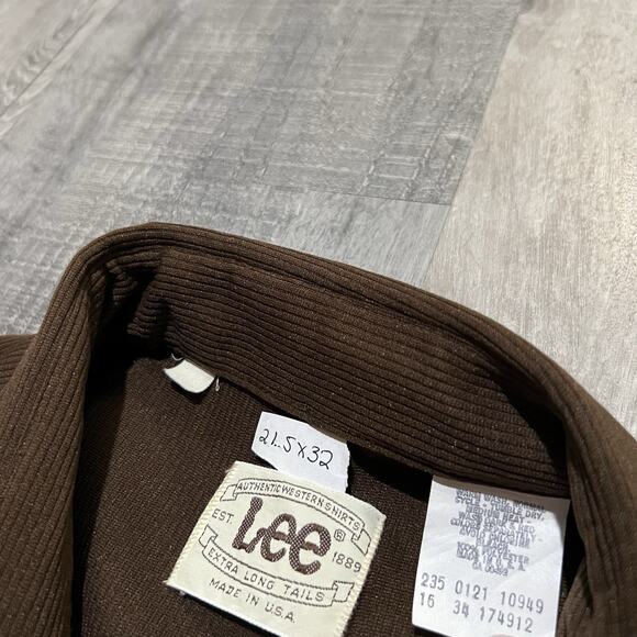 Vintage Lee Pearl Snap Shirt 70s Brown Western Rockabilly Polyester Mens Size L - Picture 4 of 4